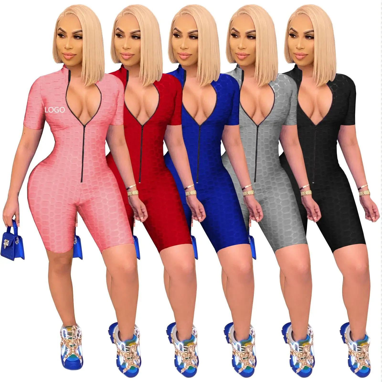 

Pure Color Super Stretch Pineapple Cloth Long Zipper Sports Yoga Jumpsuit