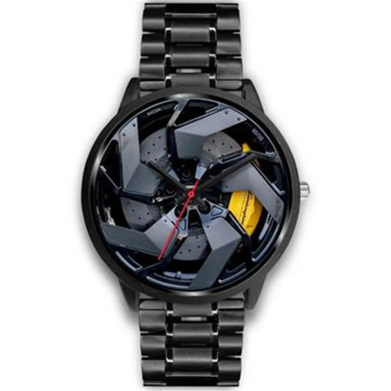

Custom design real 2D dial watch car wheel watch mens fashion watch relogio masculino, Black