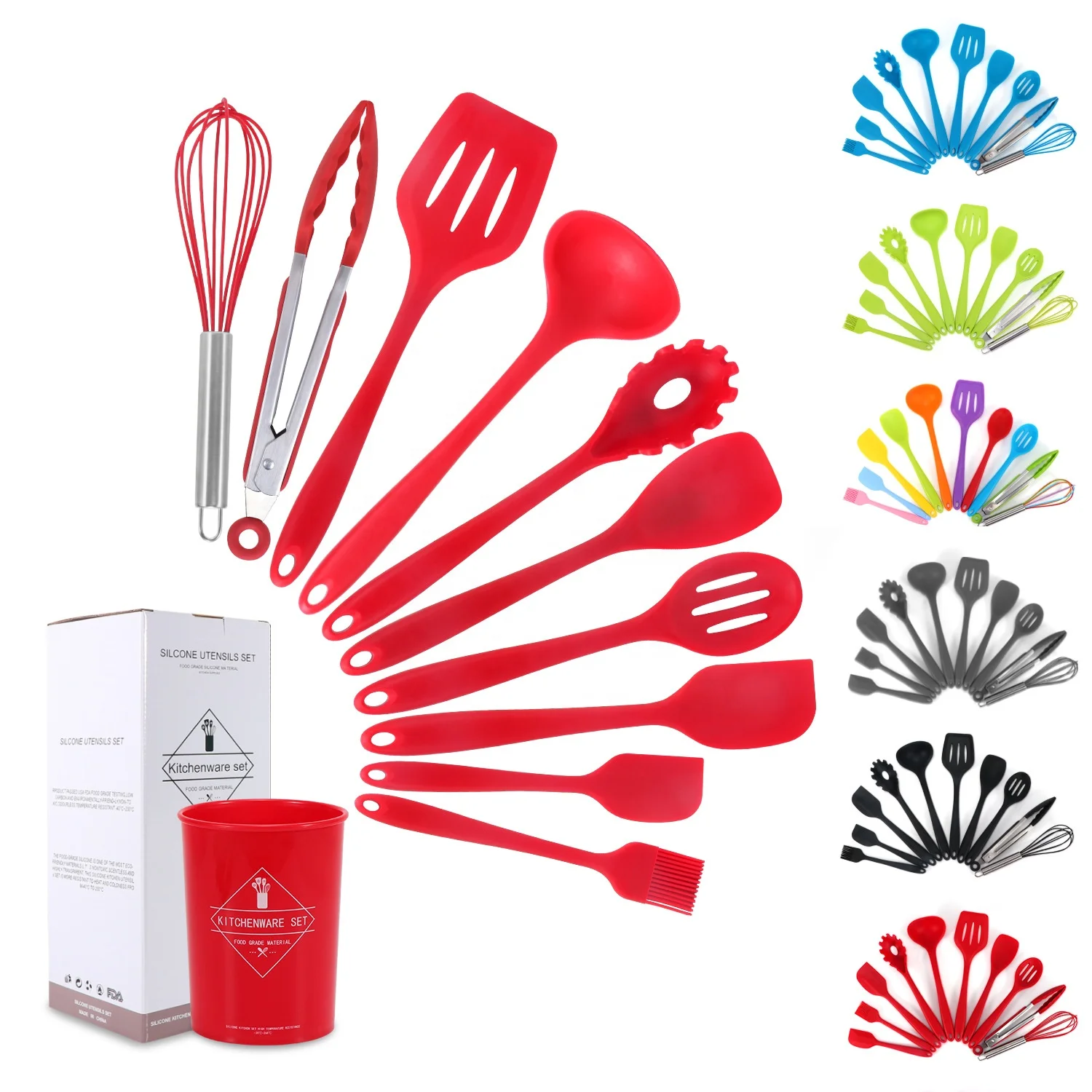 

Non-Stick Kitchen Accessories Cookware Set Wholesale 11pcs Kitchen Utensils Silicone Kitchen Utensil Set Cooking Tool, Gray/red/black/blue/green/colorful