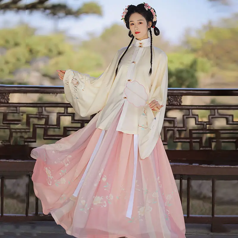 

Ming Dynasty Hanfu female authentic original 2021 new Chinese style authentic daily immortal ancient spring and summer s, Pink/green