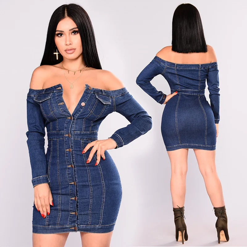

Summer fashion plus size denim dress sexy sundress blue jeans dress plus size