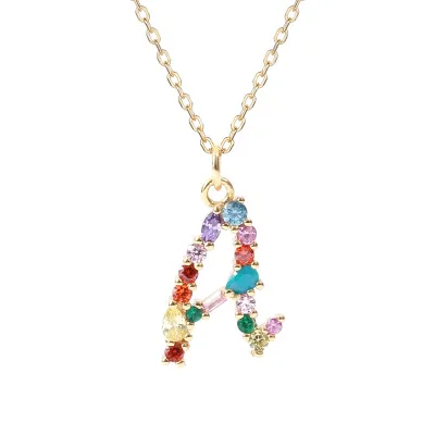 

925 Sterling Silver Necklace Colorful Zircon Stone Necklace Initial Letter Pendant Necklace Jewelry For Women Girlfriend, Silver/ gold