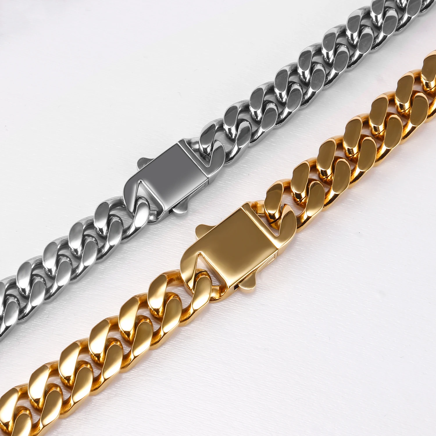 

New Hip Hop Curb Cuban Link Chain Necklaces and Bracelet For Men Women Golden Choker 316L Stainless Steel Jewelry Waterproof