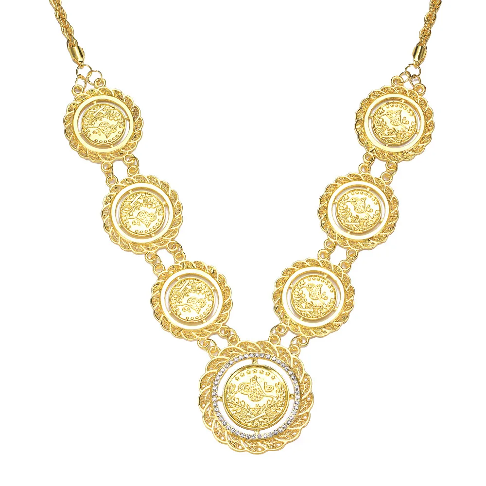 

Lotus 24k gold plated brass necklace religious coin islam women necklace