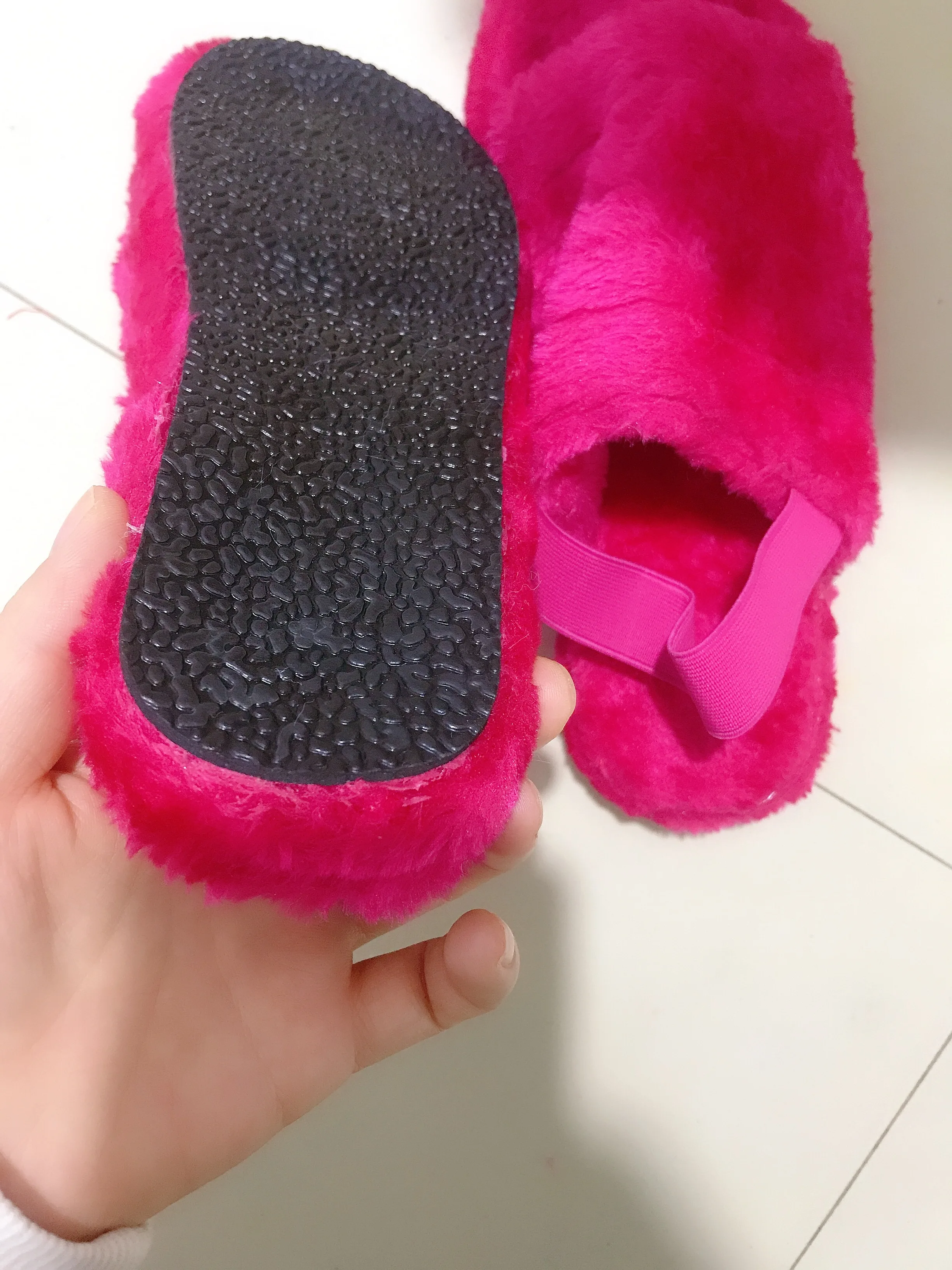 Thick Bottom Plush Slippers Women's New Fish Mouth Antiskid Elastic