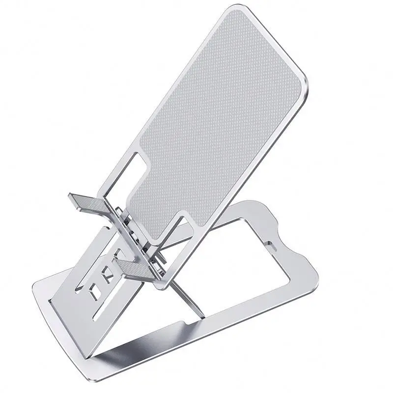 

360 degree mobile phone holder HOPkh aluminum adjustable portable phone stand, Gray,silver