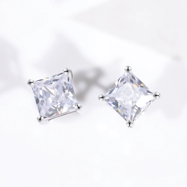 

Unisex classic 1.2ct princess cut moissanite square shape diamond 925 sterling silver moissanite earrings studs