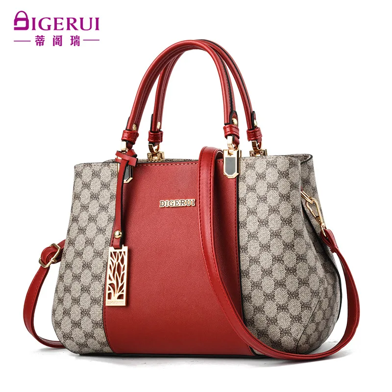 

Custom hand bag for ladies women fashion branded pu leather ladies bags designer women bag lady handbag, Camel red black