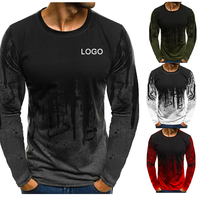 

Wholesale Pullover Crew Neck Running Athletic Men's Long T Shirts Casual Gym Workout Slim Fit Full Sleeve TShirt