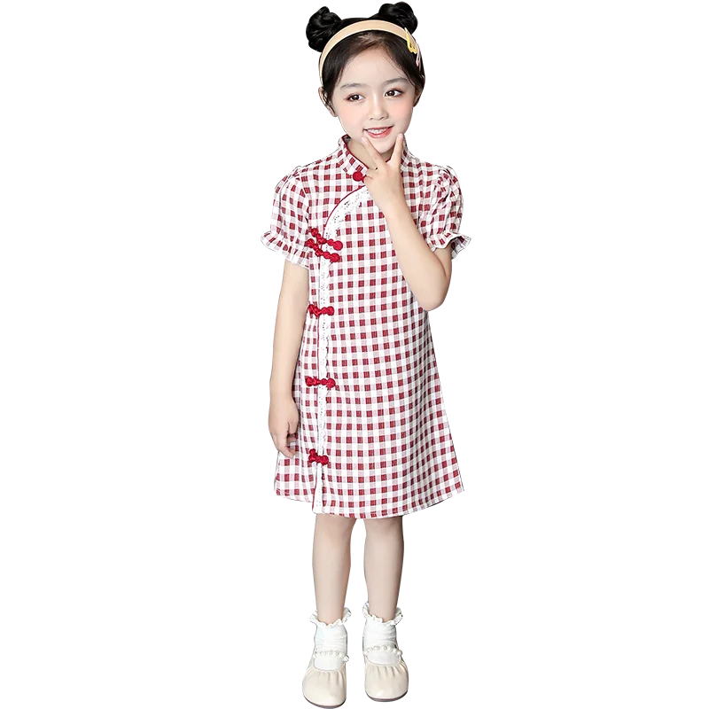 

2021 New design girls princess clothing children's lantern sleeve cheongsam