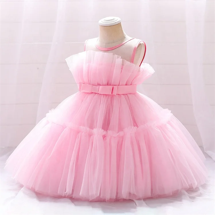 

Wholesale Fashion Children Pink Dresses sleeveless Princess Dress For Girls Formal Birthday Baptism Party