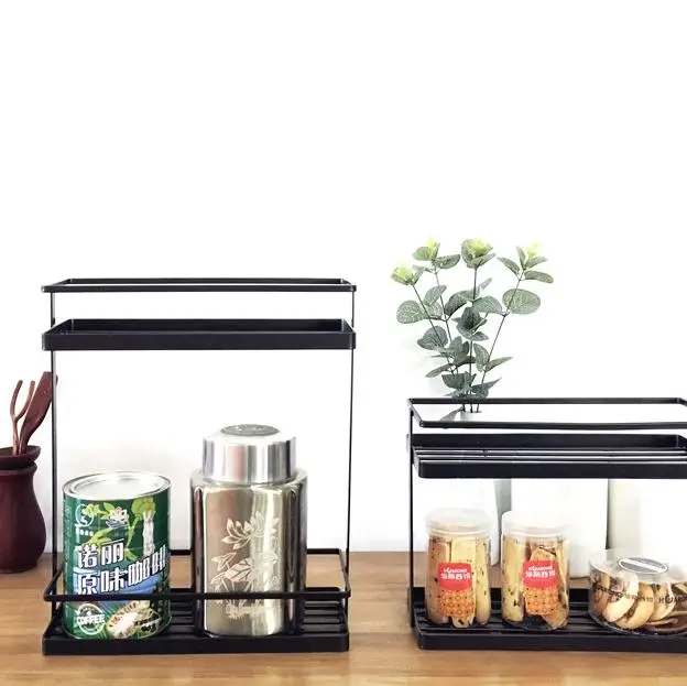 

Kitchen spice rack Double-layer storage rack Wrought iron storage rack Square double shelf for kitchen