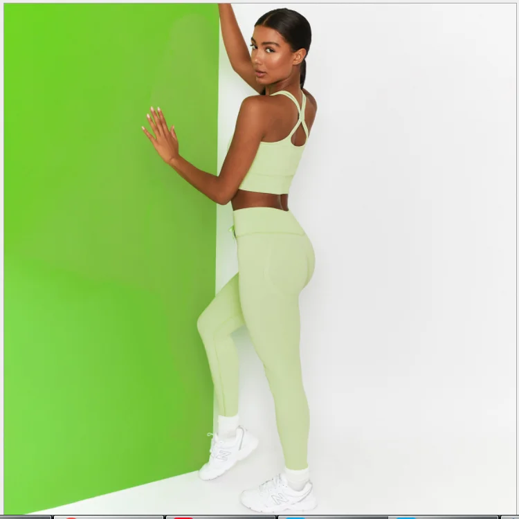 

Wholesale candy color fashion shockproof seamless yoga bra high waist fitness pant sport bra legging two piece set sportswear