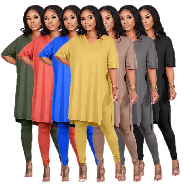 

S-4XL women casual fashion 2 piece set Bat short sleeve V-neck loose two piece suit women plus size set Short sleeve trouser