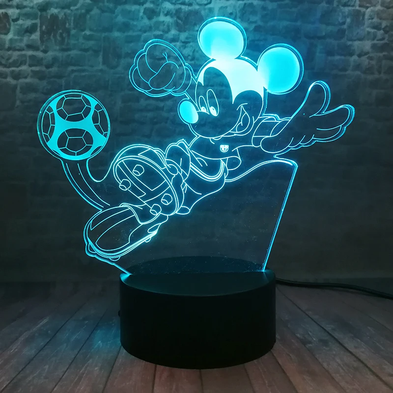 Football Mickey Mouse Anime Figure 3D Nightlight LED 7 Colors Changing Lamp Minnie Cartoon Boys Girls Kids Toys Party Decor Gift