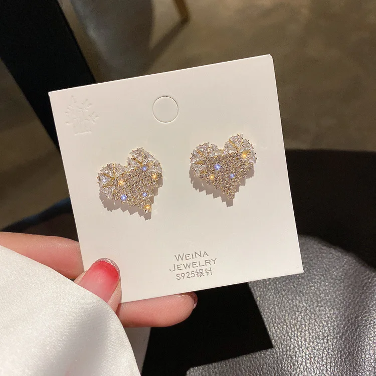 

fashion jewelry trendy diamond heart stud earrings