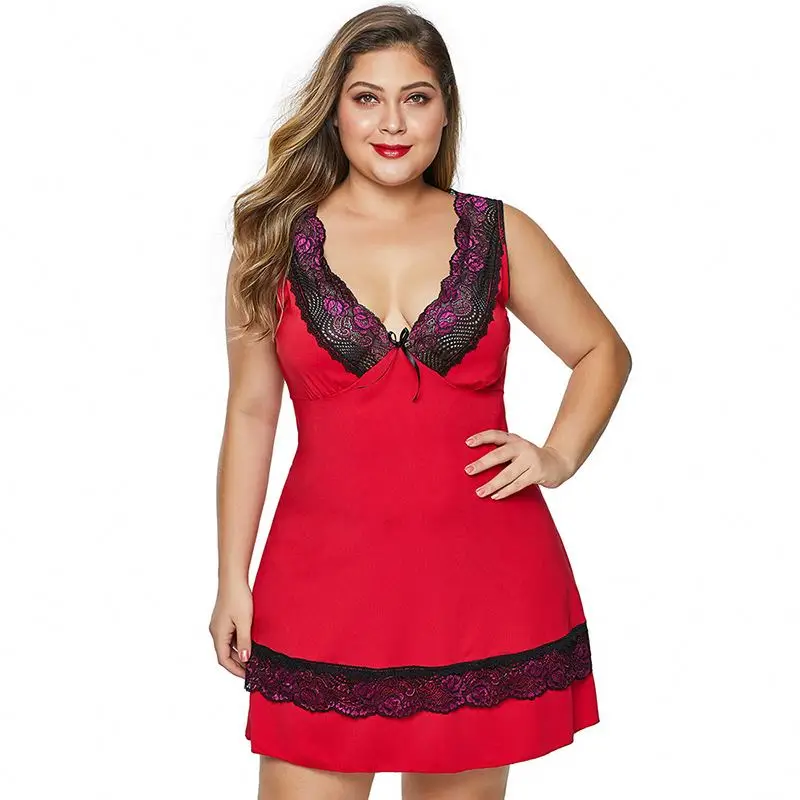 

Black Plus Size Babydoll Women Sexxy Lingerie With Lace Detail, Customized