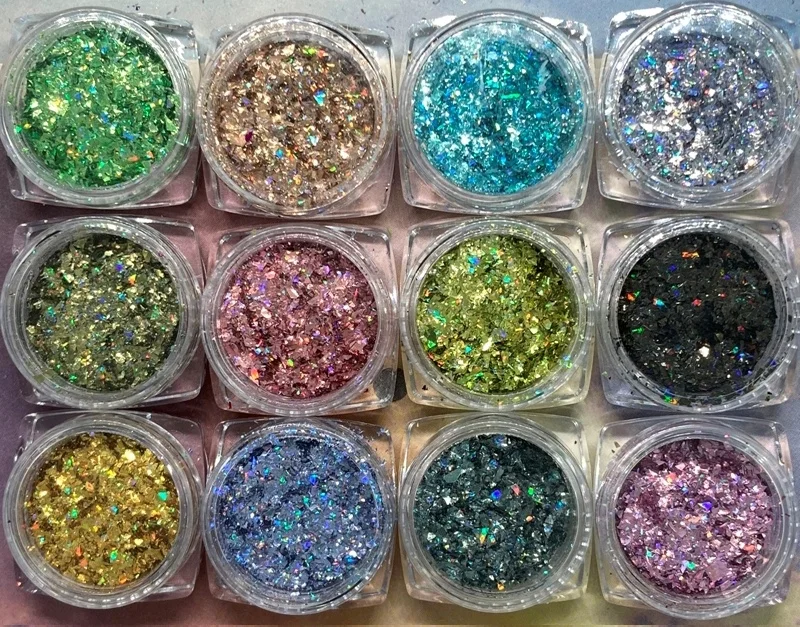 

Holographic Powder Glitter Mix Nail Chunky Irregular Pigment Press on Nails Packaging Box Nail Chrome Mirror Powder