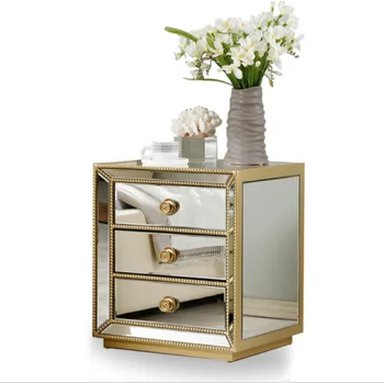 Antique Silver Beads Studded Mirrored Nightstand Bedside Table With 3 Drawers View Antique Silver Mirrored Bedside Table Mino Product Details From Shenzhen Mino Furniture Co Ltd On Alibaba Com