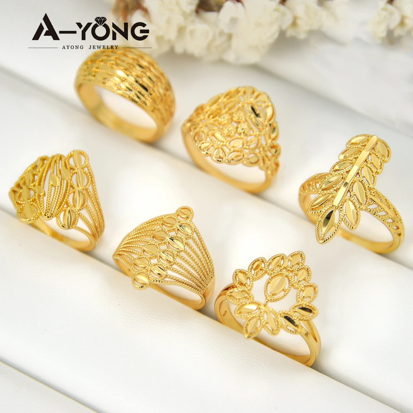 

Temperament style Leaf Ring Mulit Shape Hollow Out Ring 18k Gold Plated for Women