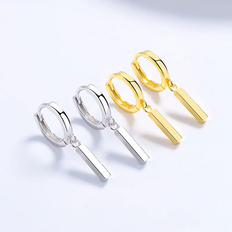 

fine jewelry 925 sterling silver minimalist earrings geometric cuboid rectangle dangle earrings gold plated hoop earrings