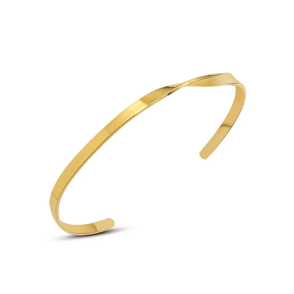 

Minimalist Fashion Jewelry Open Adjustable 18K Gold Plated Bangle Stainless Steel Twisted Cuff Bangle Bracelet