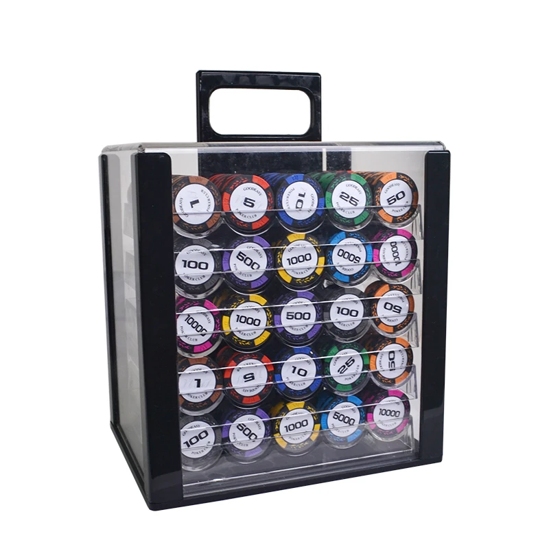 High Quality Custom 600/1000pcs Texas Poker Set Luxury Casino Clay and Acrylic Chips with Tray