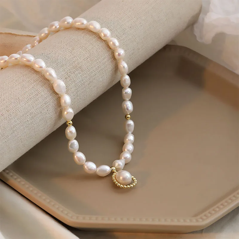 

Luxury Necklace Women Baroque Pearl Bead Silver Gold Plated Necklaces
