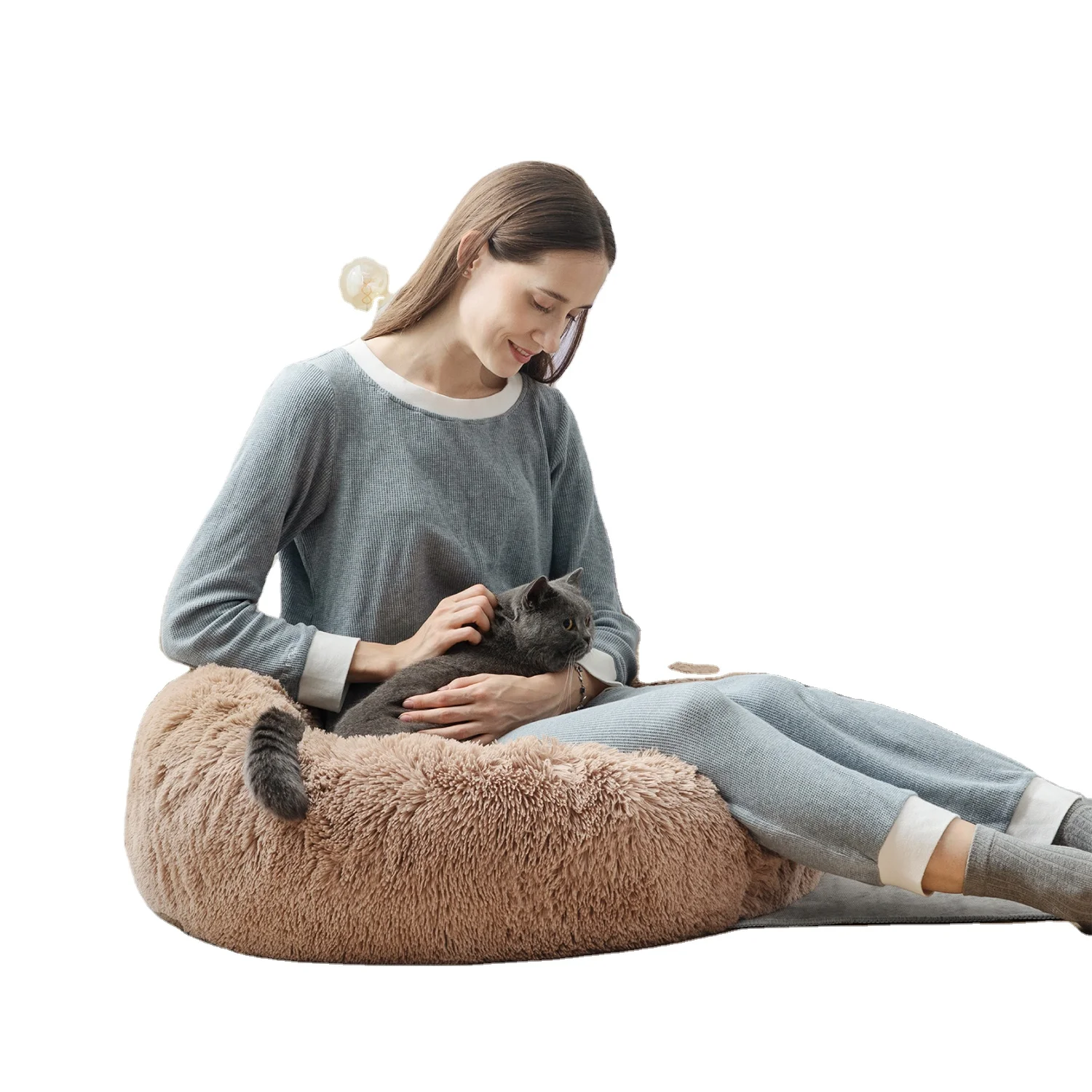 

TEXbnb New Fashion Felt Soft Comfortable Thick Head Neck Support Luxury Round Donut Nest Pet Fluffy Cat Egg Bed