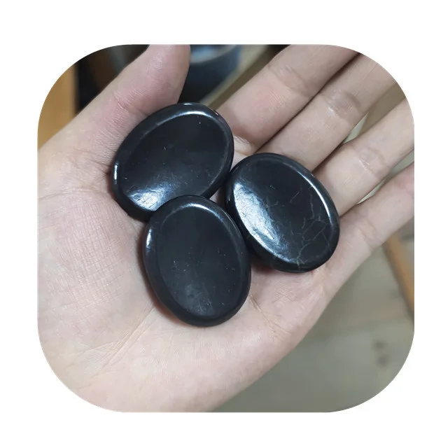 New Arrivals 40mm Spiritual Heals Semi-precious Stone Crafts Oval Shaped Natur Black Shungite Worry Stone for Reiki