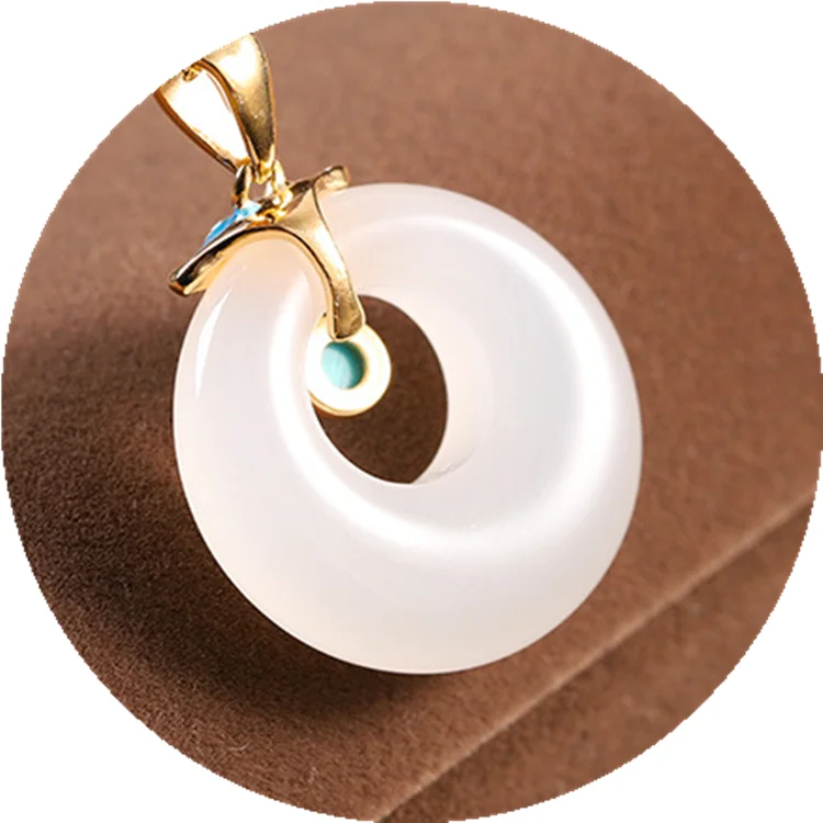 

Natural Nephrite Pendant Charm Round Circle for DIY Jewelry Hetian Sapphire Jade Pendants Necklace charms pendant, White