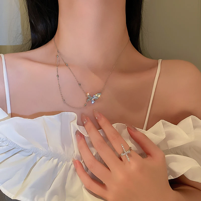 

trendy fashion chain butterfly crystal necklace