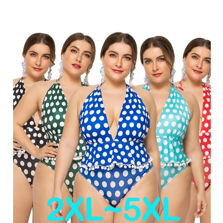 

2021 Strappy Printed Dotted One piece Fat women Ladies sexy bandage cut bathing suits swimsuits bikini plus size swimwear