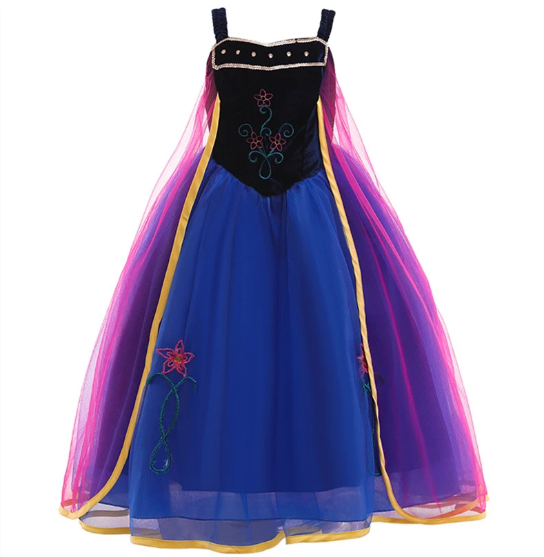 

Wholesale Princess Anna Elsa Costume Long Dress Kids Christmas Party Cosplay Costume Fancy Dresses For Girls L0695, Black