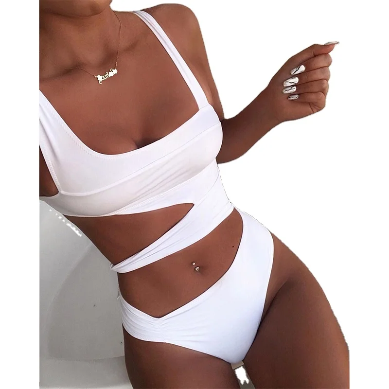 

New Sexy White One Piece Swimsuit Women Cut Out Swimwear Push Up Monokini Bathing Suits Beach Wear Swimming Suit For Women 15%, Can be customized