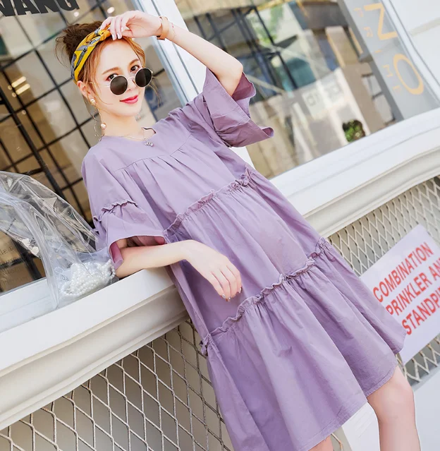 

Cotton Pregnant Women Breastfeeding Dress Short Loose Maternity Evening Dress