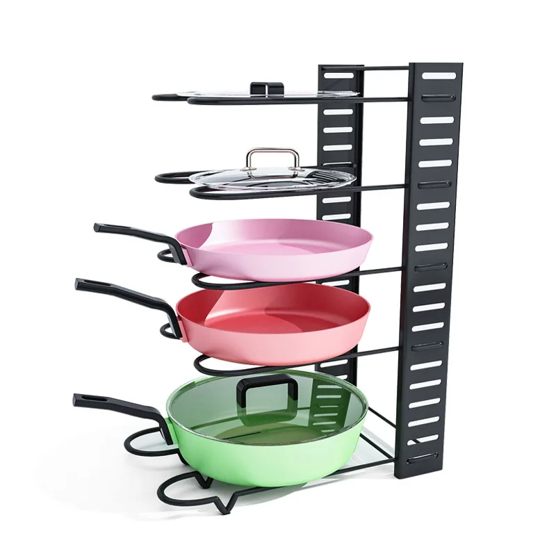 

Kitchen Cabinet Pantry Pot Lid Holder Height Adjustable Pan & Pot Rack Organizer, Black