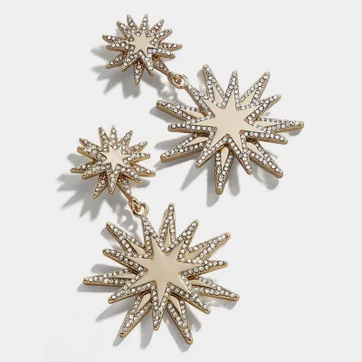 

2021 Newest Delicate Female Jewelry 14K Gold Plating CZ Star Drop Earrings Exaggerated Multi Star Dangle Earrings