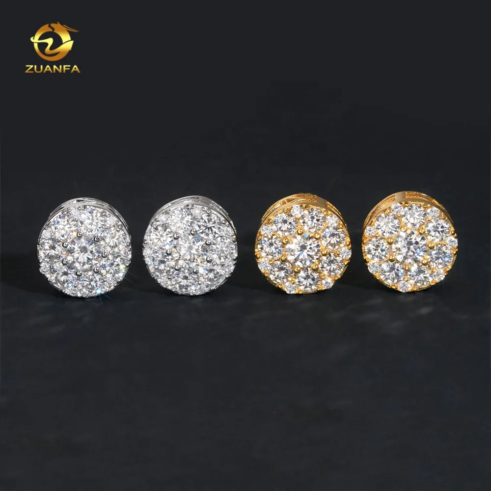 Hip Hop New Design Iced Out Stud 11mm Width 925 Silver Gold Plated Moissanite Earring