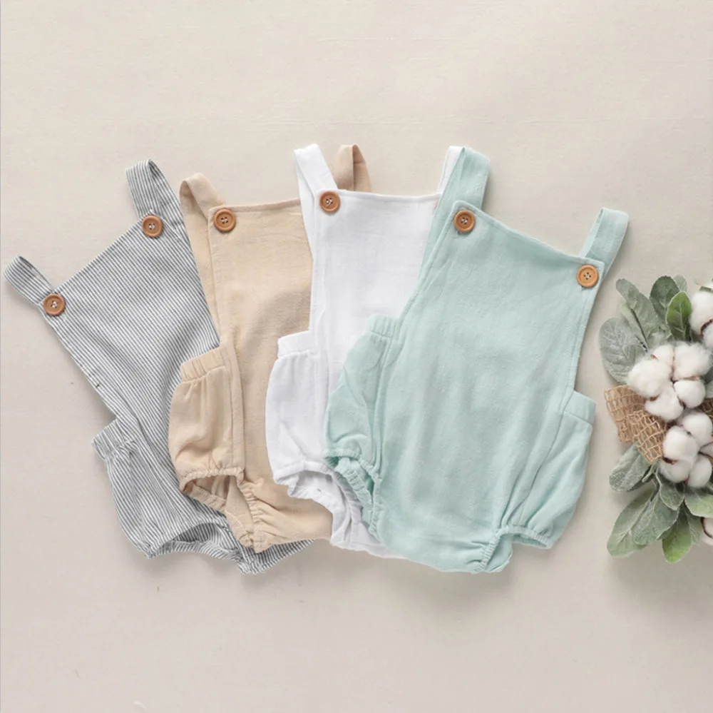 

Infant Toddler Baby Girl Rompers Linen Cotton One-pieces Suspender Lovely Baby Boy Clothing Summer Romper, Photo showed and customized color