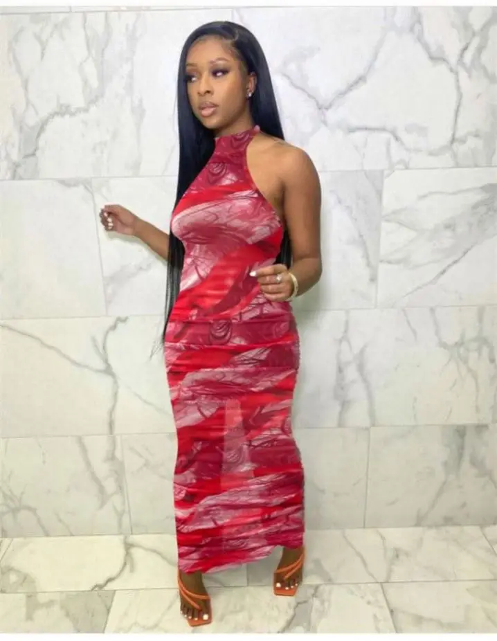 

JEAN New Arrival Summer Printed Halter Strapless Fashion Casual Dresses Maxi Dress
