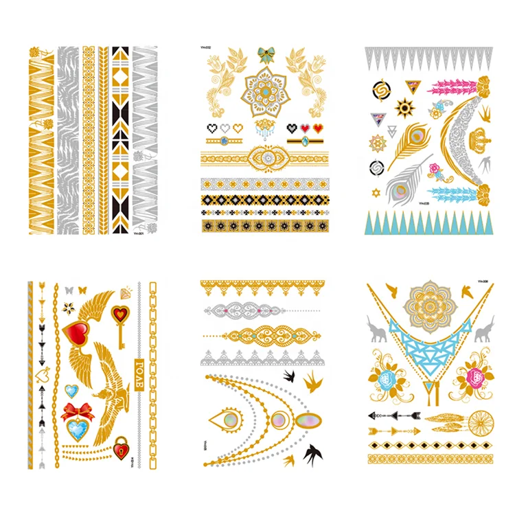 

YH Tattoo Catalog Gold Metallic Temporary Tattoo Sticker, Cmyk