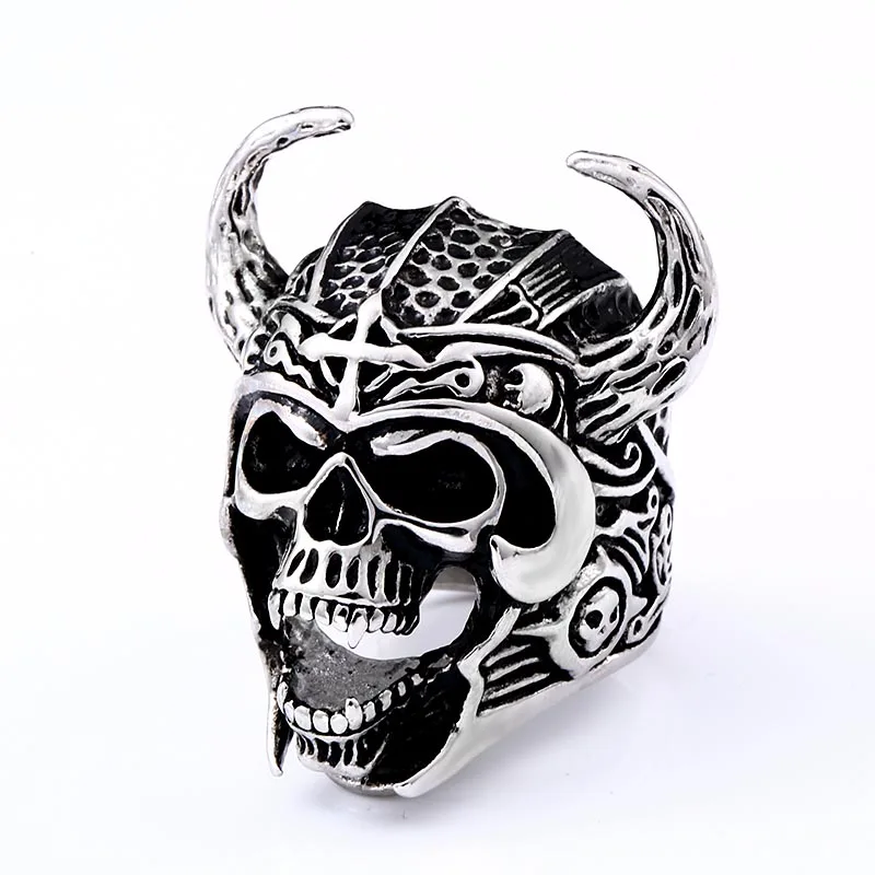 

SS8-692R steel soldier nordic viking warrior skull men's ring fashion amulet stainless steel jewelry gift