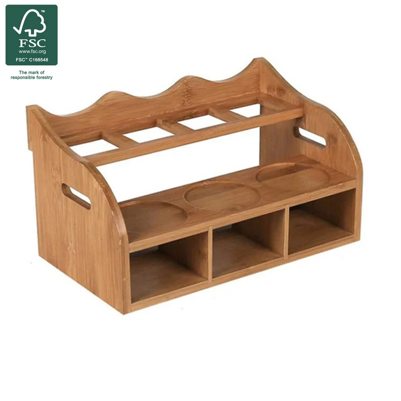 

Multifunctional bamboo and wood spice rack, two-tier kitchen shelf, Wood color