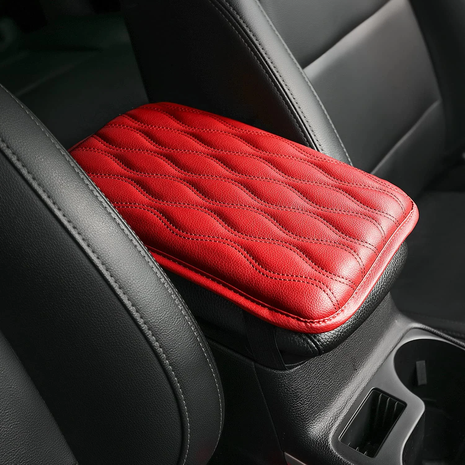 

Universal Car Central Armrest Box Soft Cover Center Console Cushion Microfiber Leather Arm Rest Pads ., Black red yello
