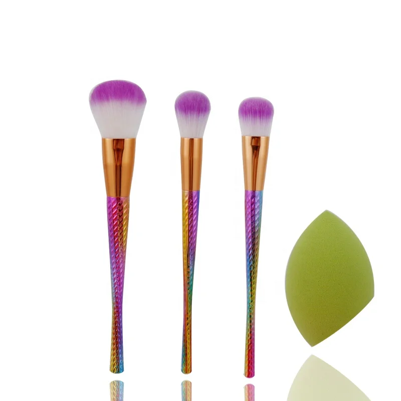 

3pcs makeup brush set neon color handle portable cosmetic brush set with two makeup eggs