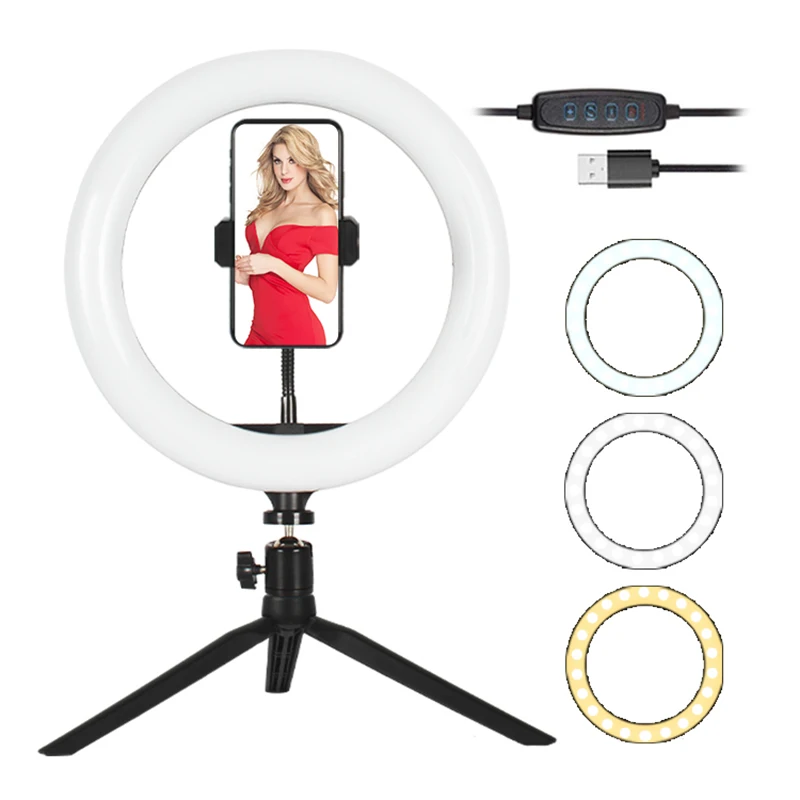 

26CM Makeup Selfie Live Stream Equipment Desktop Live Broadcast LED Ring Right With Tripod Stand