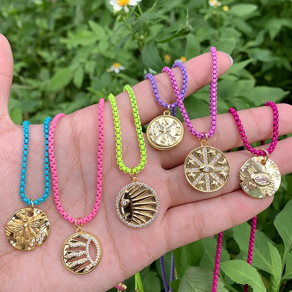 

Turkish Jewelry Gold Plated Christmas Gift Female Evil Eyes Colorful Necklace