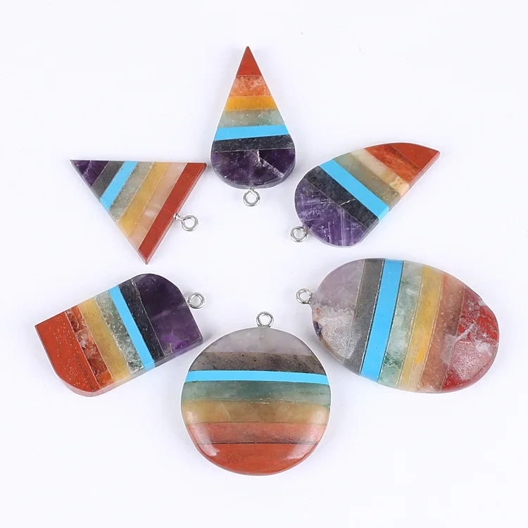 

Natural Reiki Spiritual Gemstone Pendant 7 Chakra Healing Crystal Stone Necklace Pendant