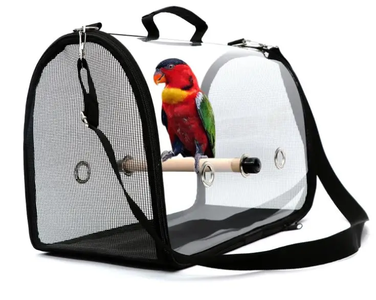 

wholesale bird travel bag fully transparent with wood stand parrot carrier easy to install&storage, Customized